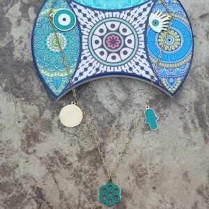 Hamsa Evil Eye Gold Blue Charms Necklace Fashion Women Jewelry Accessory Gift